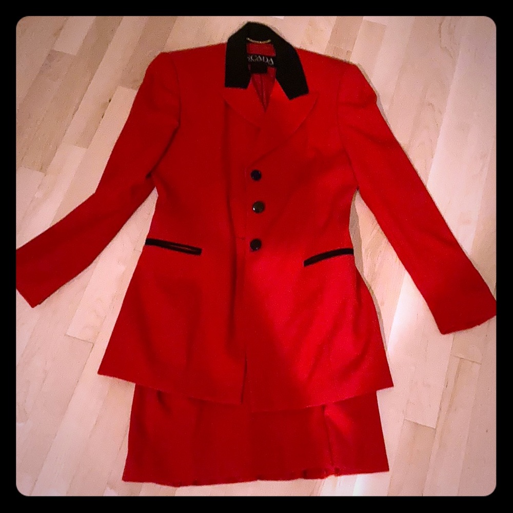 Escada red two piece women’s suit